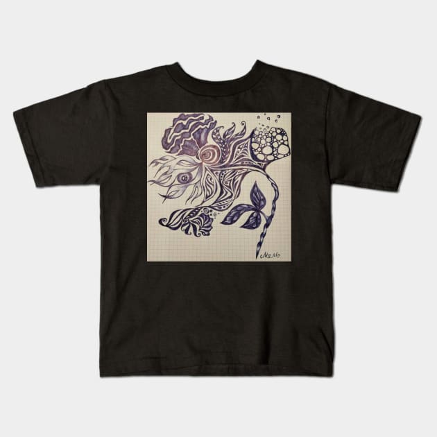 Fantasy Doodle Flower Kids T-Shirt by Mythiana